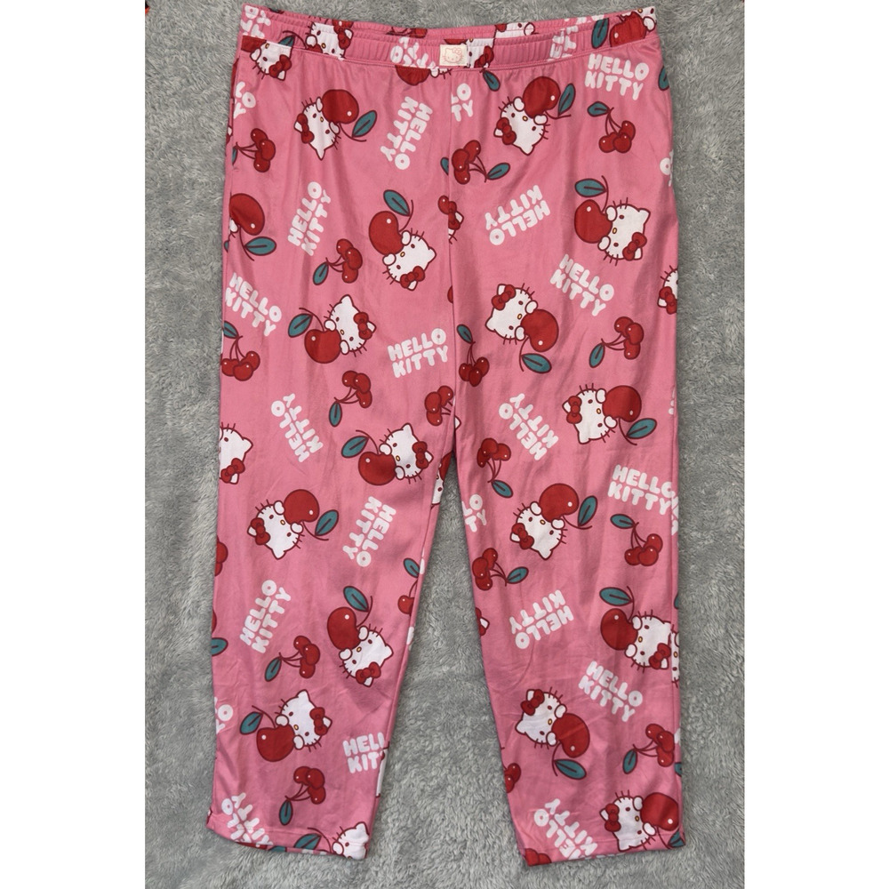 Hello Kitty Women’s Graphic Print Pajama Pants Size 2X 18W 20W Pink Cherry - Picture 2 of 11
